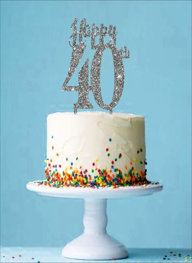 Party Baazaar Acyrlic Silver Glitter Finish Couple Cake Topper for Decoration (40th Silver, 4.5X6.25 Inches) - Image 2